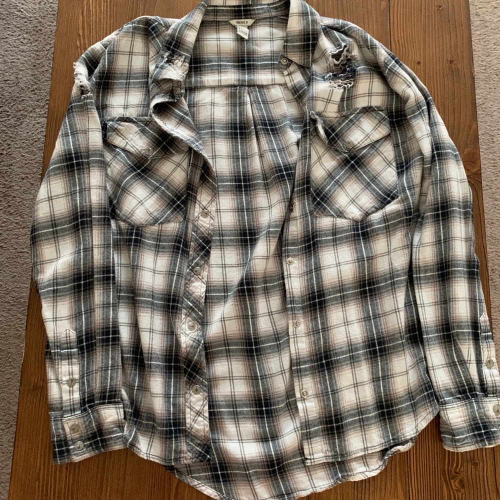 Forever 21 Distressed Flannel Shirt